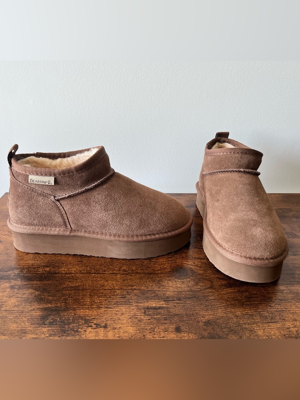 BearPaw Chestnut Brown Suede Shearling Slip-On Shoes